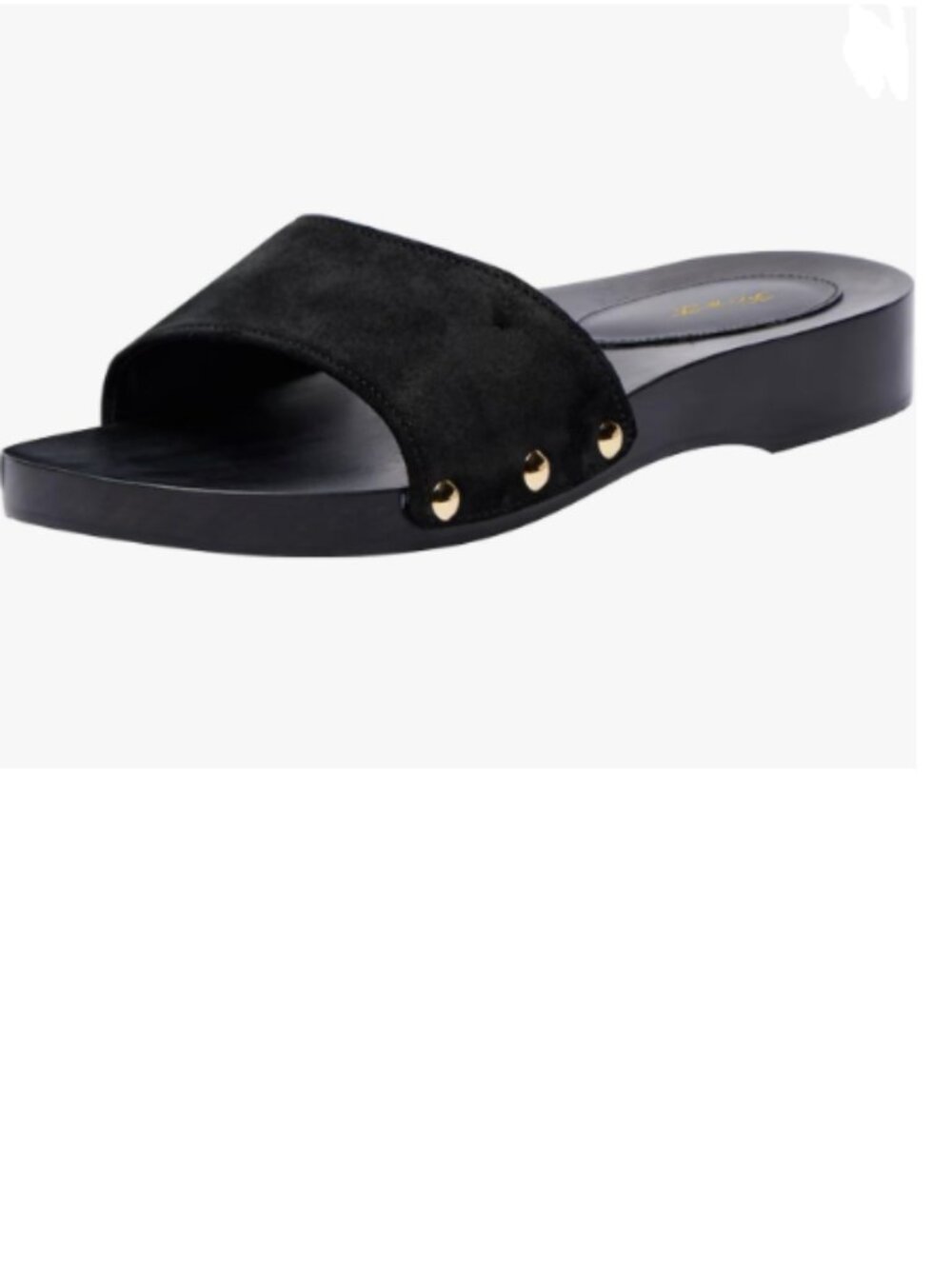 FOWT Black Women Chunky Wooden Sole Open Toe Slip on Heel Studded Slide Sandals